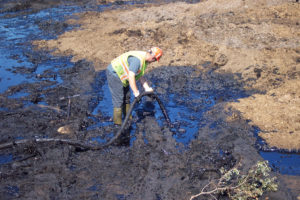 Guy cleaning up after toxic spill accident in new york